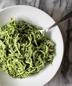 Zucchini Noodles with Basil Pesto and ‘Kinda Parmesan’